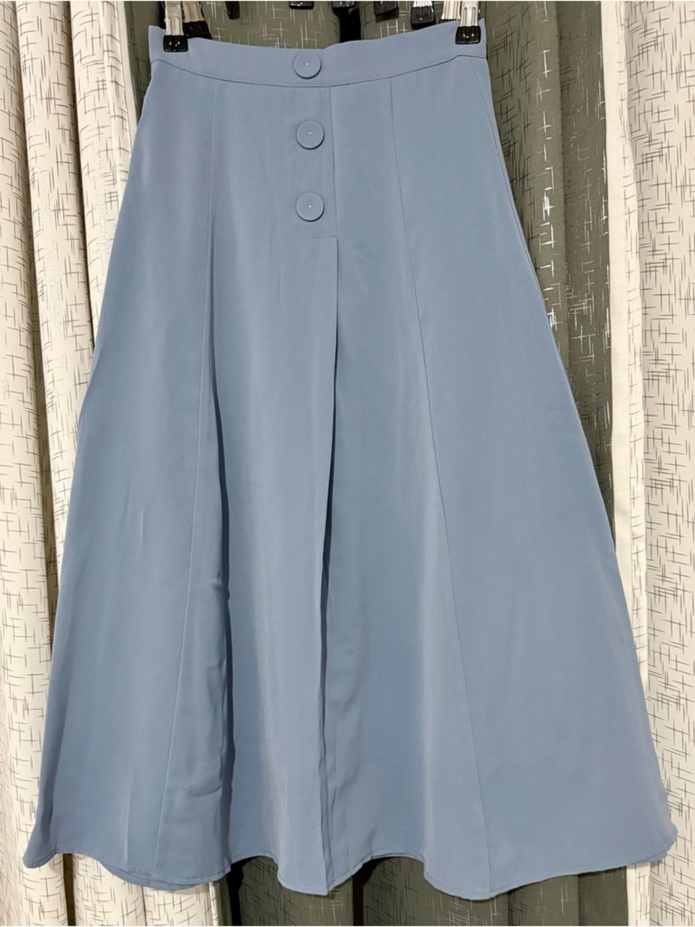 High-Waist A-Line Midi Skirt in Dusty Blue